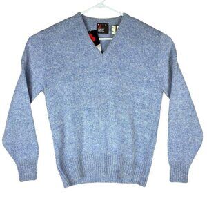 Vintage Robert Bruce Sweater Blue V Neck Wool Blend Knit Pullover